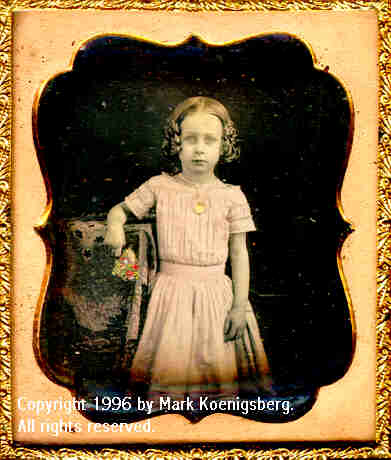 Sixth-plate daguerreotype of Standing Girl in Red with Flowers