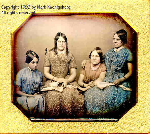 Quarter-plate early daguerreotype of Four Women in Red and Blue